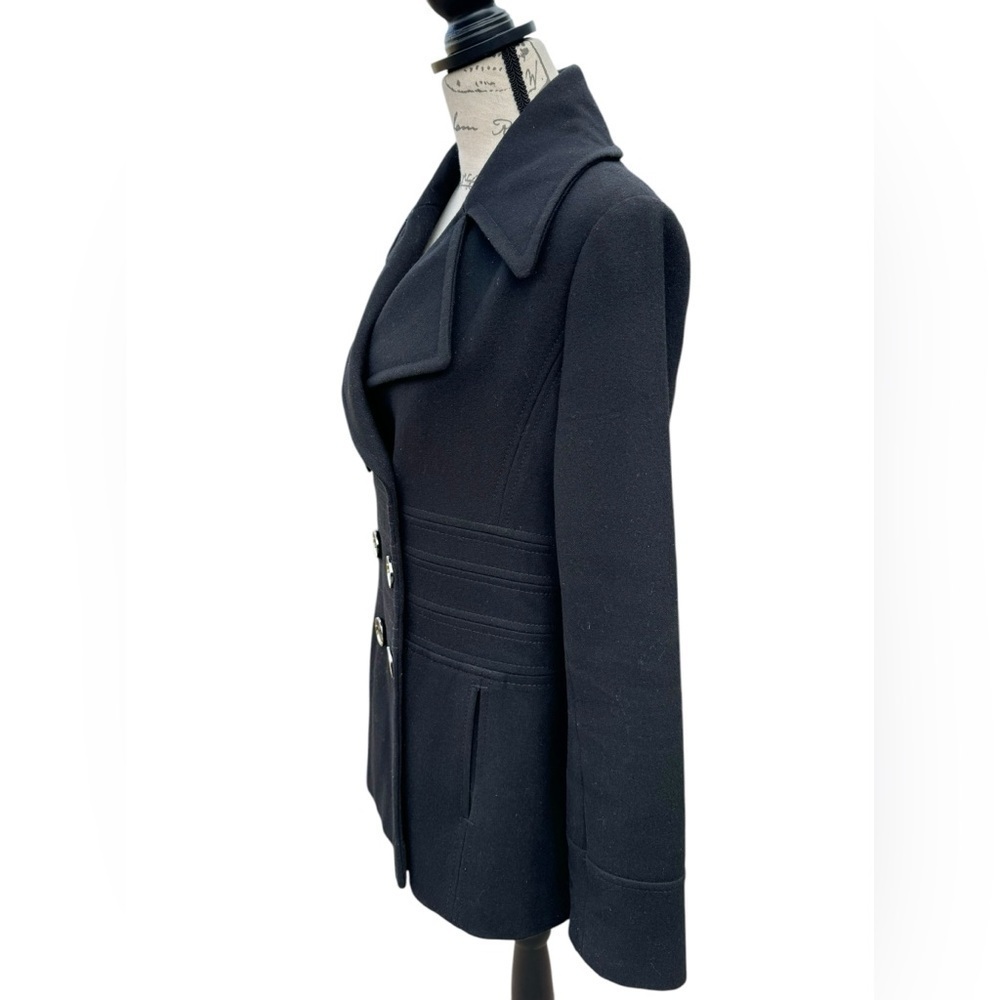 Via Spiga Black Pea Coat Double Breasted Wool Blend Womens Size 10 - Picture 4 of 14